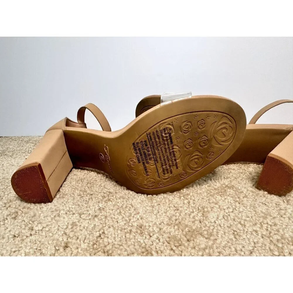 Forever Amber-07 Women’s‎ Block High Heels Dress Sandals Taupe Nub/Clear Size 8